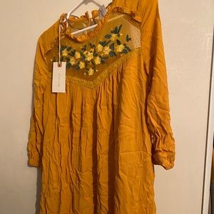 sidecca boho mustard embroidered dress